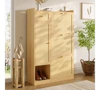 VIVCA Zapatero de ratán multifuncional con 3 solapas, 1 cajón, 1 puerta, para pasillo, salón, apartamentos pequeños, 80,5 x 25 x 125 cm, natural