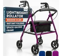 Vive - Andador con ruedas ultraligero con asiento, plegable, estrecho, rodante para espacios pequeños, 4 ruedas de aluminio para adultos, fácil manejo con accesorio debajo del asiento, pesa solo 14