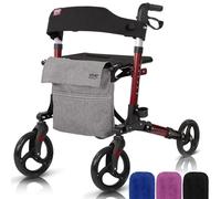 Vive Andador plegable Walker - 4 Médico rueda rodante Walker Con Asiento y bolso rojo