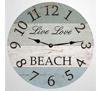 Vive El Amor En La Playa - Tiempo En La Playa Redondo Relojes De Pared Silencioso Reloj De Cuarzo Fácil De Leer Reloj De Pared para Rústico Colegio Oficina 25Cm