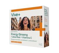 Vive+ Energy Ginseng con Jalea Real y Vitamina C 12 Viales de 10 ml - Antifatiga Natural para Energía, Vitalidad y Defensas - Suplemento para Cansancio Físico y Mental - Sin Azúcar