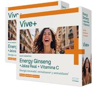 Vive+ Energy Ginseng con Jalea Real y Vitamina C - 2 paquetes de 12 Viales de 120 ml - Antifatiga Natural para Energía, Vitalidad y Defensas - Suplemento para Cansancio Físico y Mental - Sin Azúcar