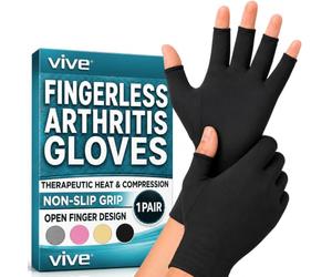Vive Guantes de artritis reumatoide, envoltura de compresión sin dedos para hombres y mujeres, para dolor de manos y osteoartritis, envoltura de mano negra para aliviar los síntomas de las