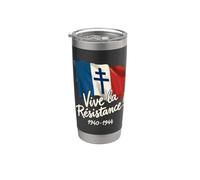 Vive la Résistance! Francia libre 1940-1944 Letras blancas Vaso térmico de acero inoxidable de doble pared