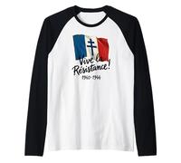 Vive la Résistance! Francia Libre 1940-1944 Letras Negras Camiseta Manga Raglan