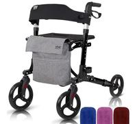 Vive Mobility Andador con ruedas plegable de 4 ruedas con asiento y bolsa, ayuda de movilidad para adultos, personas mayores, ancianos y discapacitados (negro medianoche, bolsa gris)