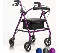 Vive Mobility Andador con ruedas ultraligero con asiento, plegable, estrecho, rodante para espacios pequeños, andador de aluminio de 4 ruedas para adultos con accesorio debajo del asiento