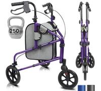 Vive Mobility Andador rodante de 3 ruedas, ligero y plegable para personas mayores, hombres y mujeres, plegable, resistente, de tres ruedas, para uso en interiores y exteriores (morado)