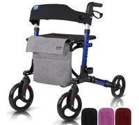 Vive Mobility Walker - Andador médico plegable de 4 ruedas con asiento y bolsa, ayuda de movilidad para adultos, personas mayores, ancianos y discapacitados (azul)