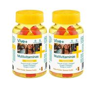 Vive+ Multivitaminas Pack de 2 - 120 Gummies - Complemento Alimenticio Multivitamínico con Vitamina C, D, E, B1, B2, B3, B6, B12 y Biotina para Energía y Vitalidad - Osos de Gominola Sabor Frutas