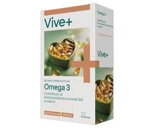 Vive+ Omega 3 50 Perlas - Complemento Alimenticio con Aceite de Pescado Rico en Ácidos Grasos Esenciales EPA y DHA con Vitamina E para el Funcionamiento Normal del Corazón - Salud Cardiovascular