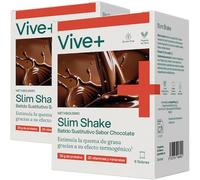 Vive+ Slim Shake Chocolate - Sobres de Sustitutivo de Comida con 20 g Proteína, 20 Vitaminas y Minerales, Fibra, Guaraná y Té Verde - Control de Peso, Saciedad y Termogénesis (Pack de 2-12 Sobres)