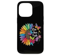 Vive tu verdad, arcoíris, girasol, mariposas coloridas, orgullo Carcasa para iPhone 13 Pro