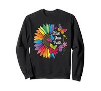 Vive tu verdad, arcoíris, girasol, mariposas coloridas, orgullo Sudadera