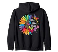 Vive tu verdad, arcoíris, girasol, mariposas coloridas, orgullo Sudadera con Capucha