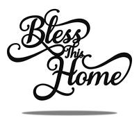 Vivegate Bless This Home - Decoración de pared de metal negro - Bless This Home, plantilla de metal para decoración de entrada, sala de estar (grande, 46 x 33 cm)