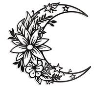 Vivegate Decoración artística floral de metal de luna, 14 x 13.5 pulgadas, color negro, bohemio, grande, floral, fase de luna y estrella, para decoración de pared para dormitorio