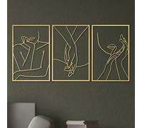 Vivegate Decoración de pared de metal minimalista dorado de una sola línea, 18 x 12 pulgadas, paquete de 3 paquetes de líneas minimalistas abstractas de cuerpo dorado para mujer, letreros de pared
