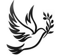 Vivegate Paloma de la Paz Rama de Olivo Arte de pared de metal - Ramas de olivo Peace Peace Black Outline White Paloma Decoración de pared de metal (grande, 38 x 33 cm, paloma)