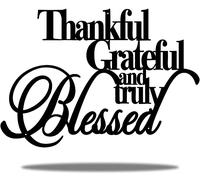 Vivegate Thankful Grateful Blessed - Decoración de pared de hierro con texto en inglés "Thankful Thankful Blessed", para decoración del hogar, entrada (grande, 46 x 30 cm)