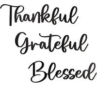 Vivegate Thankful Grateful Blessed - Decoración de pared de metal de 44 x 39 cm, 3 piezas de letrero negro con texto en inglés "Thankful Grateful Blessed" para decoración del hogar Be Grateful