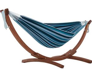Vivere C8SPCT-34 - Doble algodón Hamaca con Madera de Pino Maciza ARC función Atril - Blue Lagoon