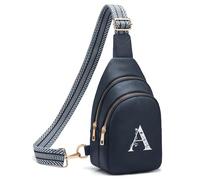 Viverte Riñonera cruzada para mujer, con inicial, regalos personalizados para mamá, mujer y esposa, Azul marino, A