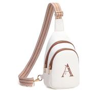 Viverte Riñonera cruzada para mujer, con inicial, regalos personalizados para mamá, mujer y esposa, Beige con marrón., 6.69 x 2.95 x 10.23 inches, A