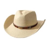 Vivi Idee® Sombrero de vaquero sombrero de paja unisex, sombrero de sol, sombrero occidental, plegable, sombrero de verano sombrero de playa, Hojas de oro beige, Talla única