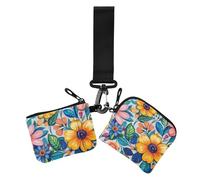 Vivi - Monederos coloridos para mujer, diseño de flores y hojas, tarjetero, delgado, portátil, con cremallera, bolsillo con cremallera, 2 paquetes, Flores y hojas coloridas de Vivi, 1 size, Casual