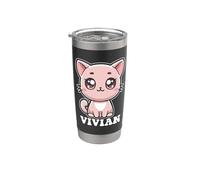 Vivian - Lindo diseño de gato para niñas con nombre Vivian Vaso térmico de acero inoxidable de doble pared