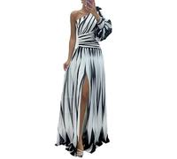 VIVICOLOR Vestido largo de tul estampado de manga larga con un hombro descubierto para mujer, vestido de baile de graduación, vestido de noche formal con flores en 3D, 94, L