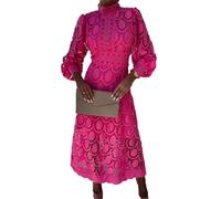 VIVICOLOR Vestido midi de cóctel para mujer, elegante, con manga larga, encaje transparente, de línea A, floral, con aberturas, vestido de fiesta, 63, L