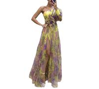 VIVICOLOR Vestidos largos de tul con un hombro descubierto, cintura imperio, 3D, malla dividida, vestidos de baile para mujer, 62, M