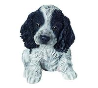 Vivid Arts Pet Pals Cachorro de Cocker Spaniel en blanco y negro | Decoración de resina resistente a las heladas altamente detallada para el hogar o el jardín | PP-CKBK-F