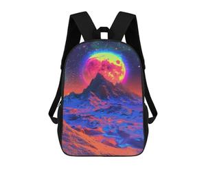 Vivid Fantasy Landscape with Mountain And Moon Mochilas Escolares De Moda Para Papelería, Impermeables, Informales, Para Hombres, Mujeres Y Adolescentes 17inch