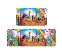 Vivid Noah's Ark - Juego de 2 alfombras de cocina antideslizantes de madera para cocina, antifatiga, alfombras largas para el hogar y la oficina