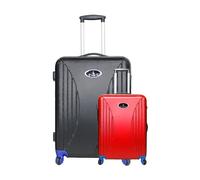 Vivien Kondor Travel Smart - Maleta de equipaje (2 unidades, pequeña y grande), carcasa rígida de ABS con bloqueo TSA y báscula de peso, Rojo y negro, Large Suitcase, Juego de equipaje