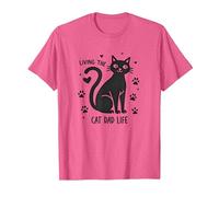 Viviendo el Gato papá Vida: Pata del Padre felino Camiseta, Hombre, Rosa Jaspeado, XL