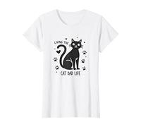 Viviendo el Gato papá Vida: Pata del Padre felino Camiseta, Mujer, Blanco, XXL