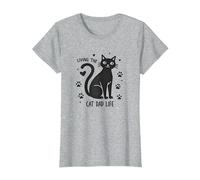 Viviendo el Gato papá Vida: Pata del Padre felino Camiseta, Mujer, Gris Jaspeado, XS