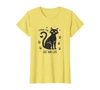 Viviendo el Gato papá Vida: Pata del Padre felino Camiseta, Mujer, Limón, XL