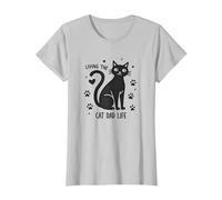 Viviendo el Gato papá Vida: Pata del Padre felino Camiseta, Mujer, Plata, XXL