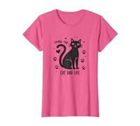 Viviendo el Gato papá Vida: Pata del Padre felino Camiseta, Mujer, Rosa Jaspeado, XL