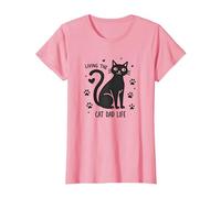 Viviendo el Gato papá Vida: Pata del Padre felino Camiseta, Mujer, Rosado, S