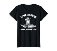 Viviendo el sueño Una Mala decisión a la Vez Funny Frog Gator Camiseta gráfica económica, Mujer, Negro, XL