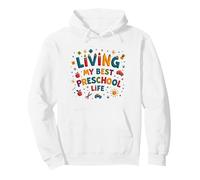 Viviendo mi Mejor Vida Preescolar Sudadera con Capucha, Unisex para Adultos, Blanco, M