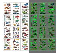 VIVIIHOO 12 Hojas Brillan en la Oscuridad Tatuajes de Coches de Carreras para Niños, Pegatinas Temporales Impermeables de Vehículos para Niños, Tatuajes Brillan en la Oscuridad Fiesta
