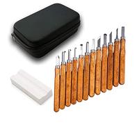 VIVIIHOO 12 Piezas de Cuchillos para tallar + 1 Piedra de afilar + Bolsa de Cuchillos para tallar Madera para Madera, Frutas, Verduras, Tallado y Encerado de Bricolaje (Longitud 141 mm)