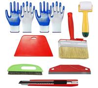VIVIIHOO Juego de Herramientas para empapelar con espátula, Cuchilla roja, Rodillo de presión, cúter y brocha de 30 cm y Guantes para Cola de empapelar, Papel Pintado no Tejido y Vinilo para Ventanas